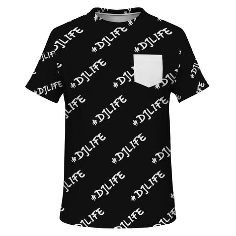 Black #DJLIFE All Over Print Pocket T-Shirt